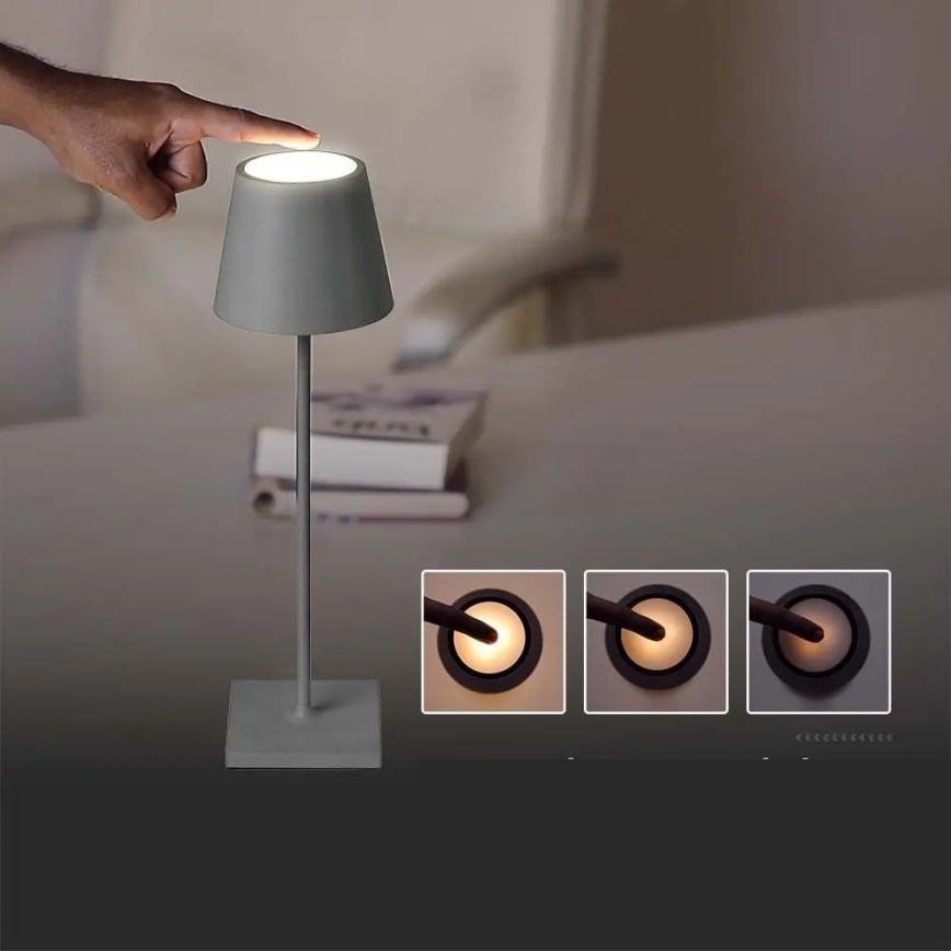 Сенсорна настільна LED лампа з регулюванням яскравості LED/3W/5V 4000 mAh 3000K срібний