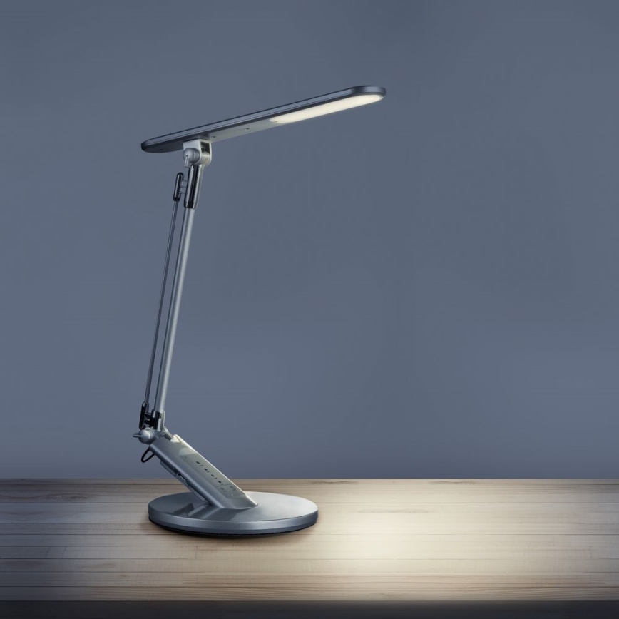 Сенсорна настільна LED лампа з регулюванням яскравості OPTIMUM LED/7W/230V USB 3000/4000/6000K срібний