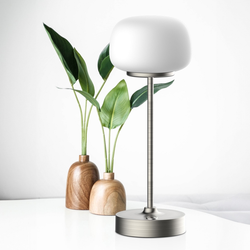 Сенсорна настільна LED лампа з регулюванням яскравості RIMINI LED/2W/5V USB 2000 mAh матовий хром/білий