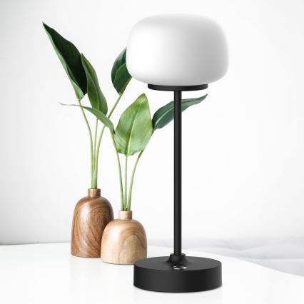 Сенсорна настільна LED лампа з регулюванням яскравості RIMINI LED/2W/5V USB 2000 mAh чорний/білий