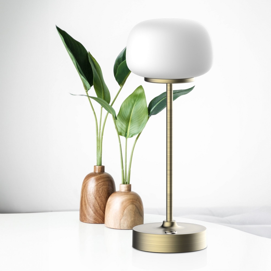 Сенсорна настільна LED лампа з регулюванням яскравості RIMINI LED/2W/5V USB 2000 mAh золотий/білий