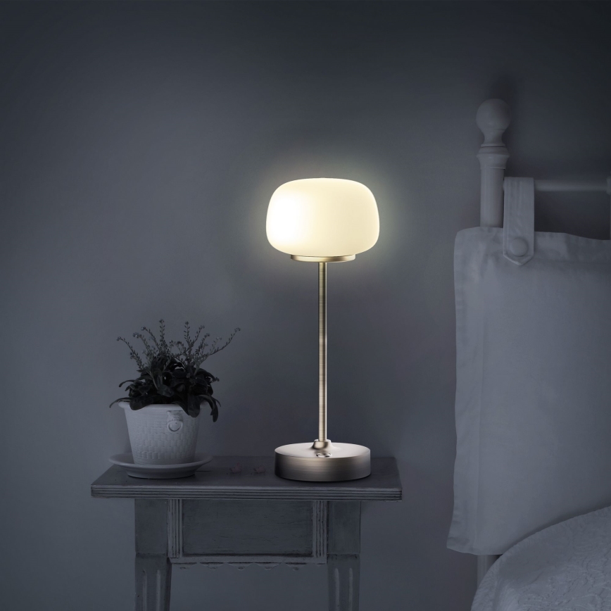 Сенсорна настільна LED лампа з регулюванням яскравості RIMINI LED/2W/5V USB 2000 mAh золотий/білий
