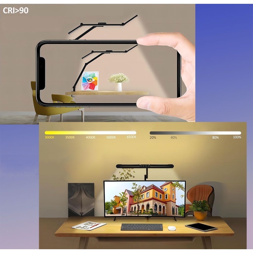 Светодиодная регулируемая сенсорная гибкая настольная лампа LED/24W/230V 3000-6500K CRI 92 черная