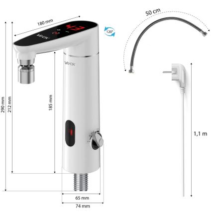 Сенсорний проточний водонагрівач з датчиком і LED дисплеєм 3000W/230V IPX4 білий