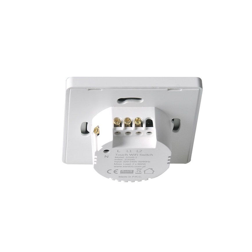 Сенсорний вимикач двополюсний SMART 2x800W/230V білий Wi-Fi Tuya