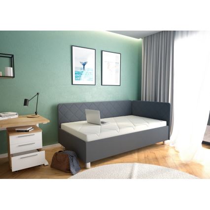 Обитая кушетка с местом для хранения и матрасом EMILE 110x200 см, серая