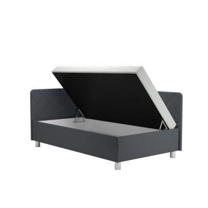 Обитая кушетка с местом для хранения и матрасом EMILE 110x200 см, серая
