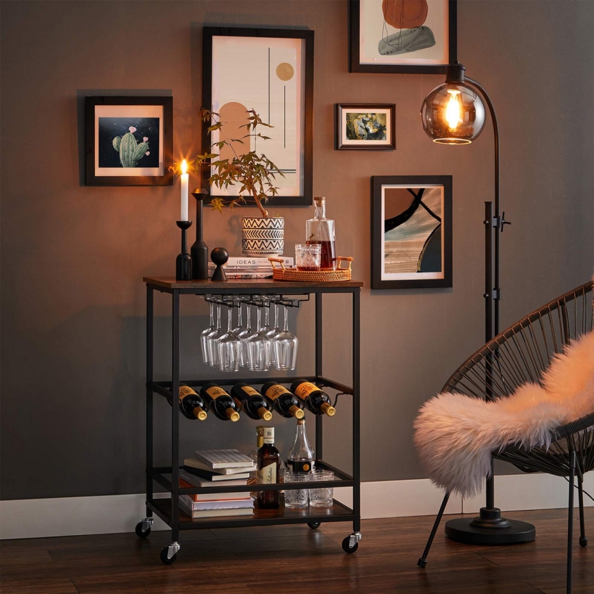 Сервірувальний столик для пляшок і келихів MARGE коричневий/чорний