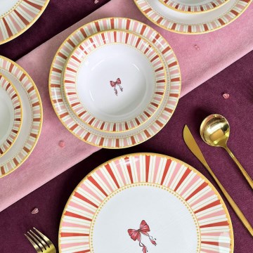 Сервіз столовий 24 шт. білий/рожевий/золотий/кераміка