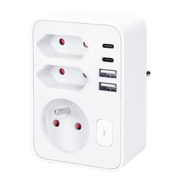 Сетевой разветвитель 1x16A+2x 2,5A с 2xUSB A+C зарядкой белый