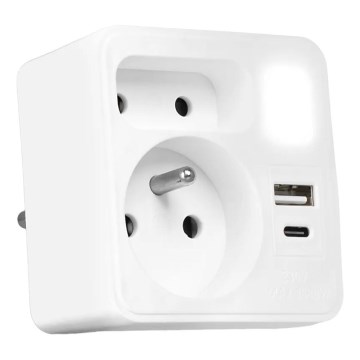 Сетевой разветвитель 2Z + USB-C + USB-A с LED-подсветкой LED/0,5W/230V 3000K