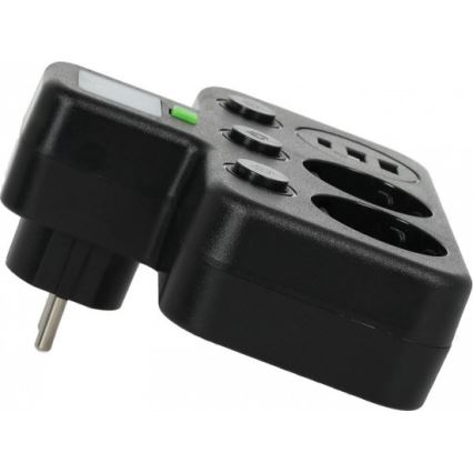 Разветвитель розетки с выключателем и светодиодной подсветкой LINEA PRO 2Z + 3xUSB A/C SCHUKO 4000K черный