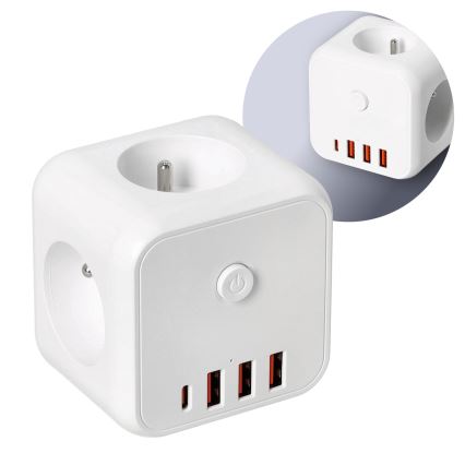 Сетевой разветвитель с выключателем LINEA 3x230V + 4xUSB A/C белый