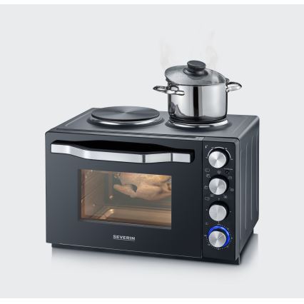 Severin TO 2074 - Конвекционная духовка с грилем и конфорками, 2500 Вт/230 В, 30 л, чёрная