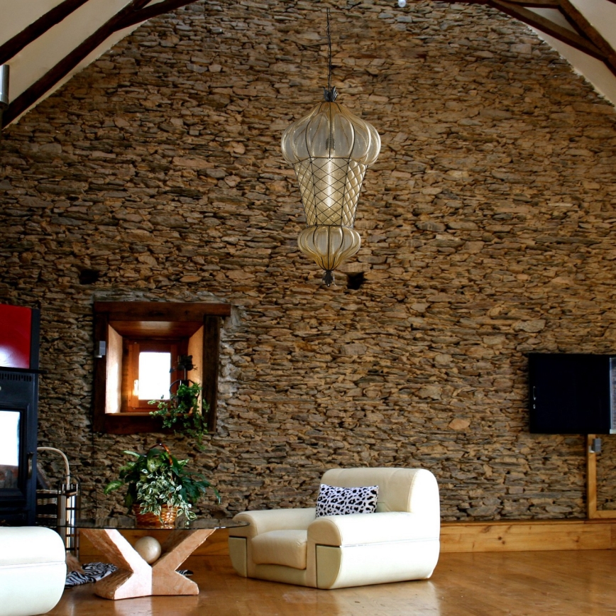 SIRU - Люстра на ланцюгу BABÀ 1xE27/60W/230V діаметр 30 см бежевий/коричневий венеціанське скло