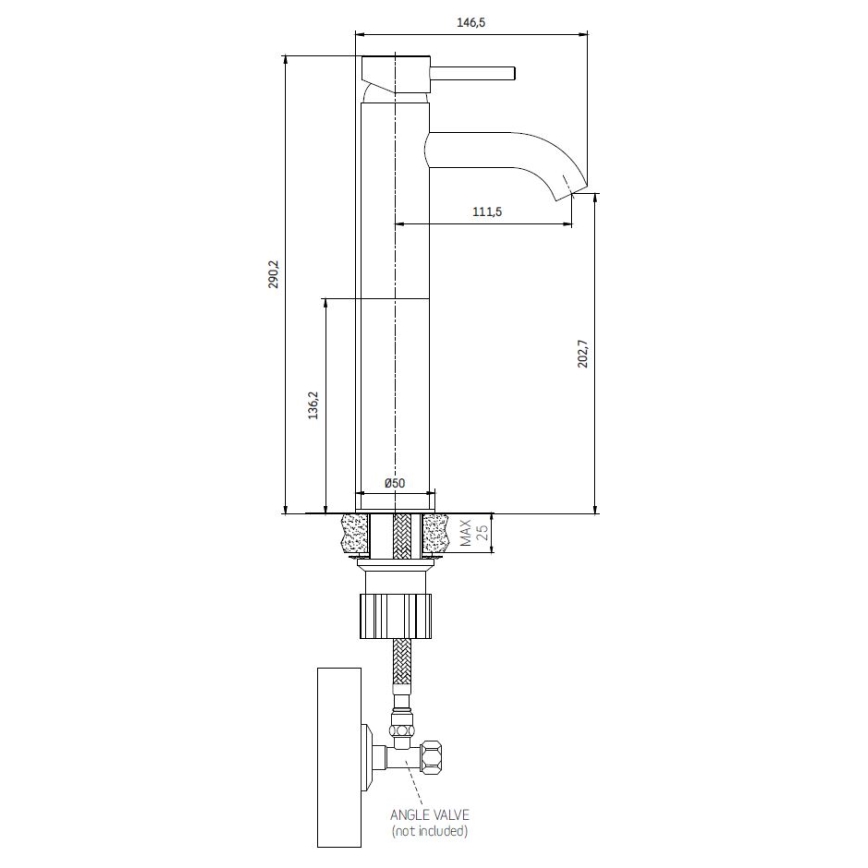 Смеситель для умывальника DRAGOR 29 см, шлифованная латунь
