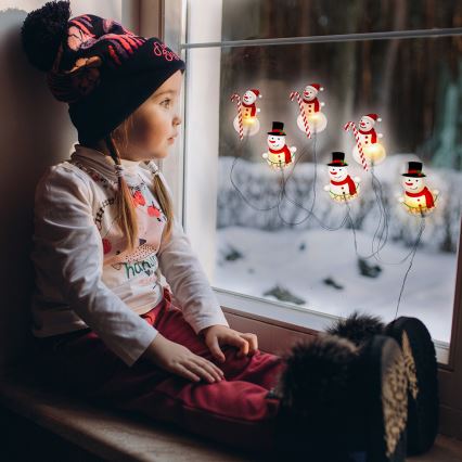 LED гірлянда з присосками 6xLED/2xAA 1,2m тепле біле світло у формі сніговика