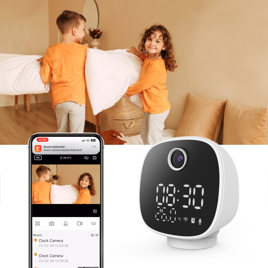Розумна камера з будильником, термометром і світлодіодним підсвічуванням 1296p 3Mpx 5V Wi-Fi Tuya IP65