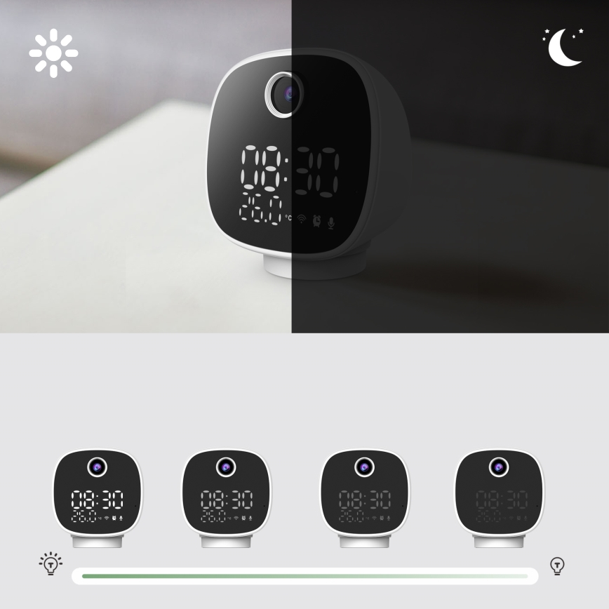 Розумна камера з будильником, термометром і світлодіодним підсвічуванням 1296p 3Mpx 5V Wi-Fi Tuya IP65