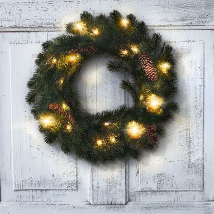 Светодиодный уличный рождественский венок 15xLED/3xAA IP44