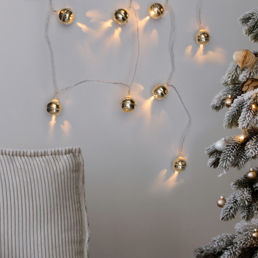 Светодиодная рождественская гирлянда 10xLED/2xAA/теплый белый 1,8 м колокольчики