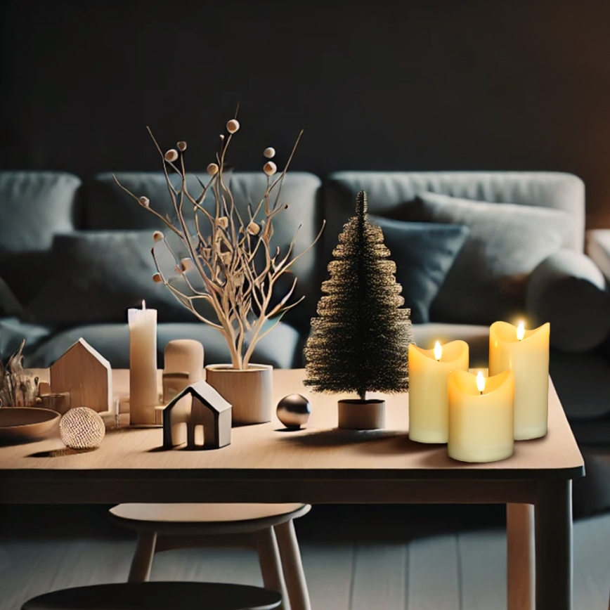 НАБІР 3x LED Свічка з натурального воску LED/3xAAA/теплий білий