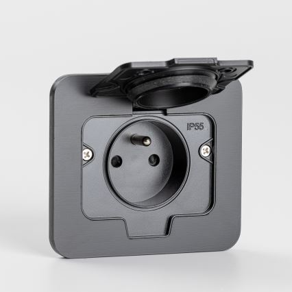 Вулична вбудована підлогова розетка IP55 чорна прямокутна
