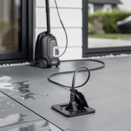 Вулична вбудована підлогова розетка IP55 чорна прямокутна