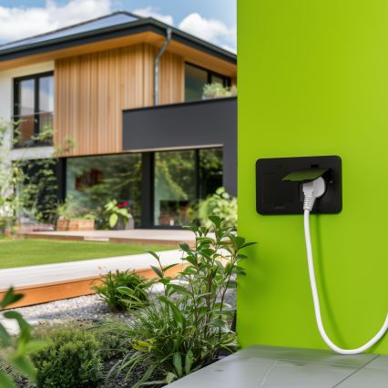 Вулична вбудована підлогова подвійна розетка IP55 чорна прямокутна