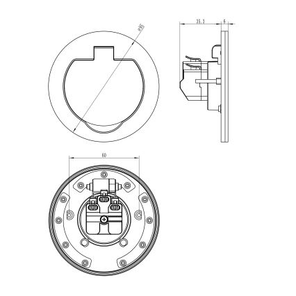 Уличная встроенная напольная розетка IP55 круглый