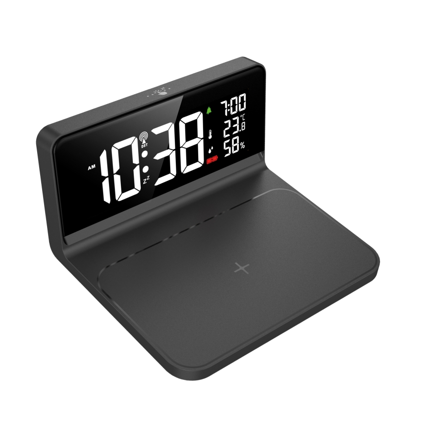 LED Будильник з LCD-дисплеєм та бездротовою зарядкою Qi LED/10W/230V