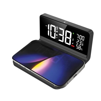 LED Будильник з РК-дисплеєм і бездротовою зарядкою Qi LED/10W/230V