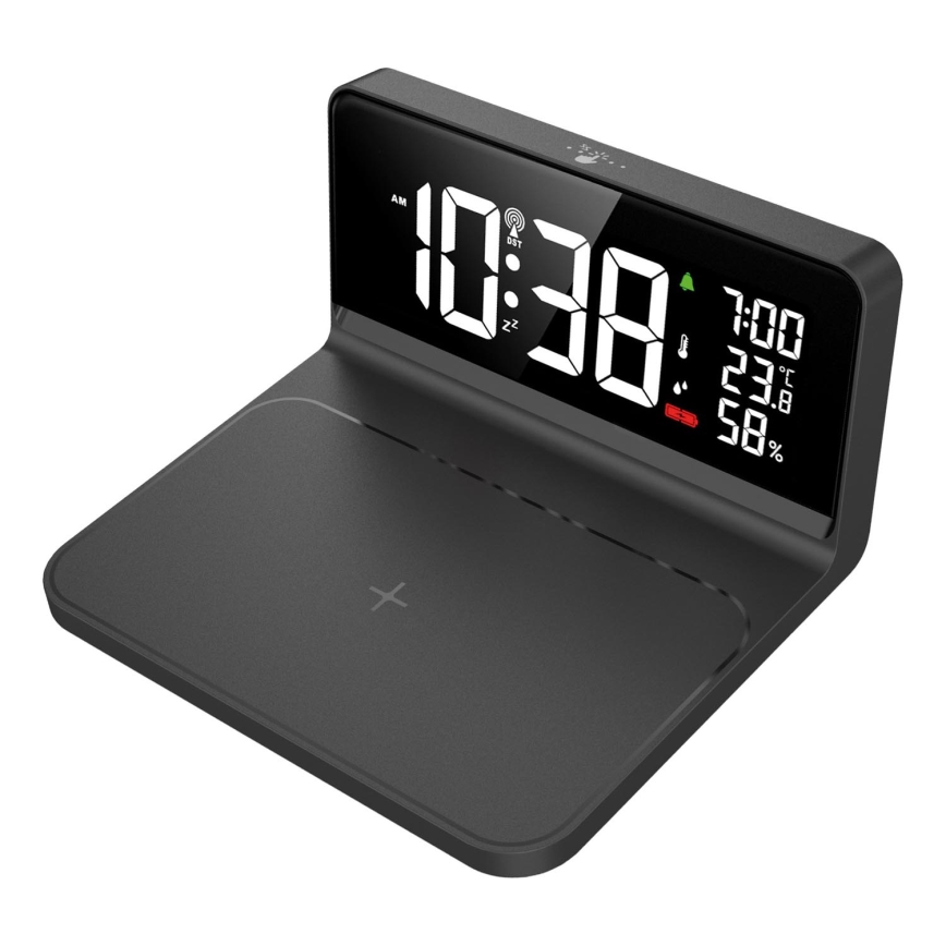 Solight CA06 - Светодиодный будильник с ЖК-дисплеем и беспроводной Qi зарядкой LED/10W/230V