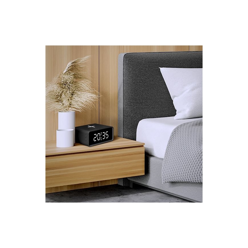 Цифровые часы с Qi-беспроводной зарядкой 230V/CR2032 чёрные