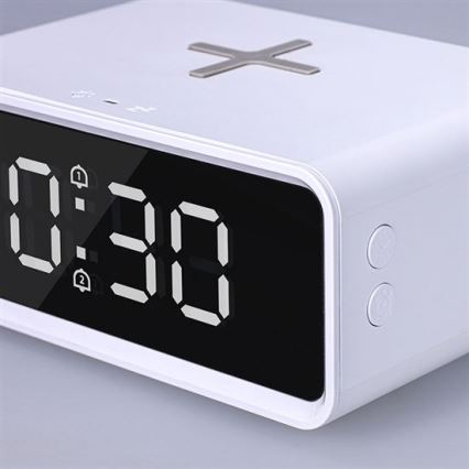 Цифрові годинники з бездротовою зарядкою Qi 230V/CR2032, білі