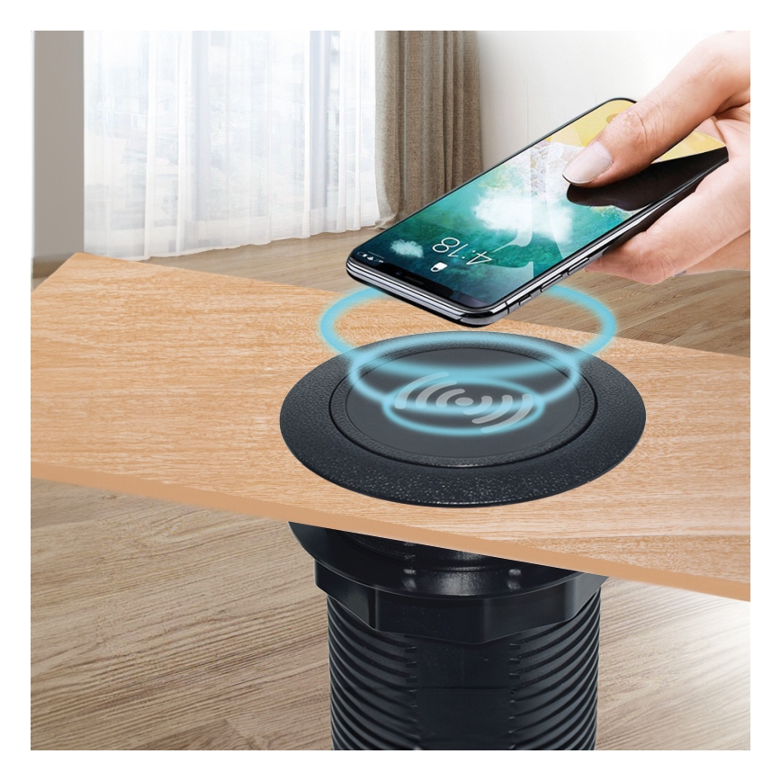 Вбудований бездротовий зарядний пристрій + USB A+C чорний