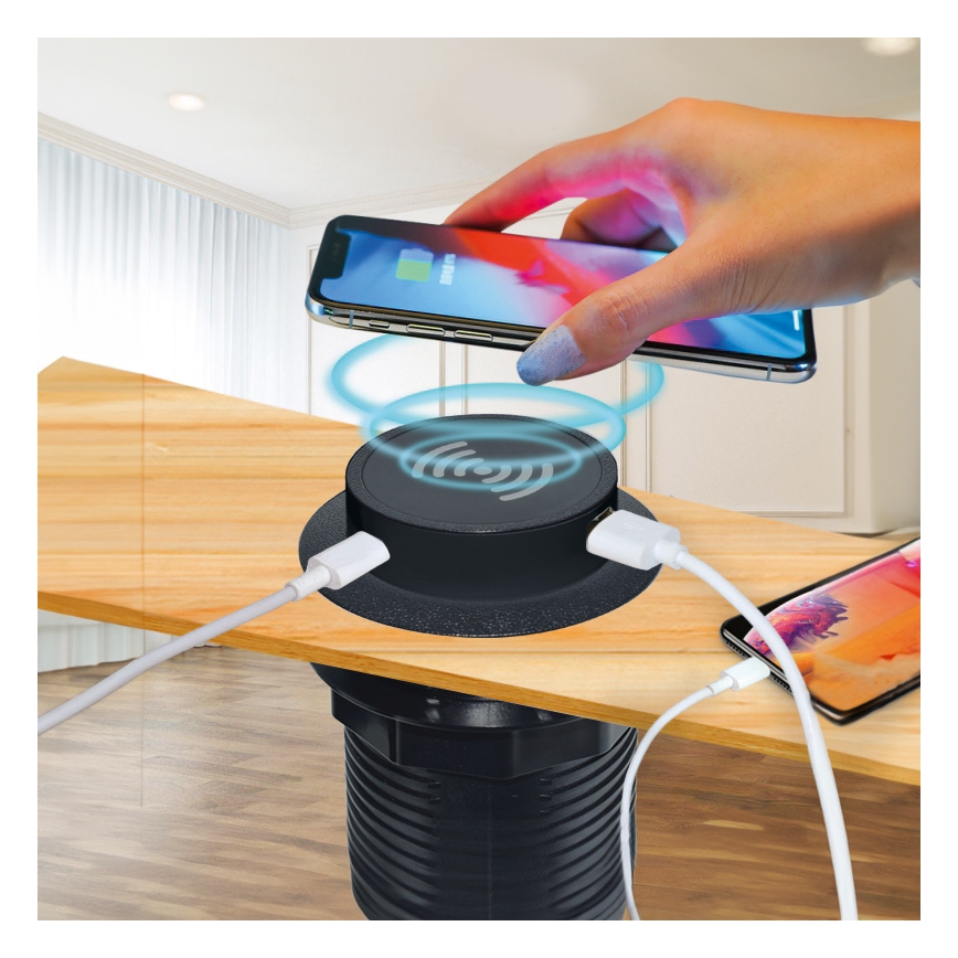 Вбудований бездротовий зарядний пристрій + USB A+C чорний