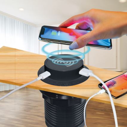 Встроенное беспроводное зарядное устройство + USB A+C черный