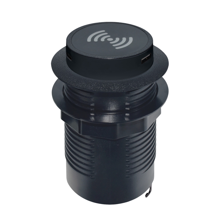 Встроенное беспроводное зарядное устройство + USB A+C черный