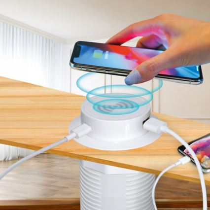 Встроенное беспроводное зарядное устройство + USB A+C белый