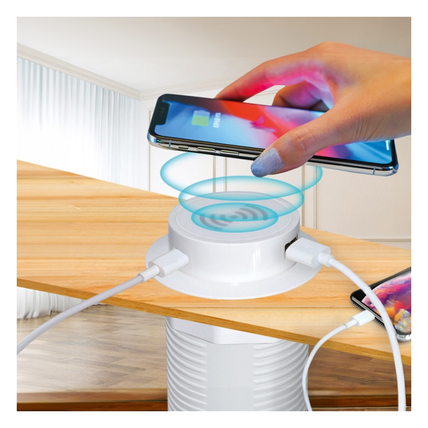 Встроенное беспроводное зарядное устройство + USB A+C белый