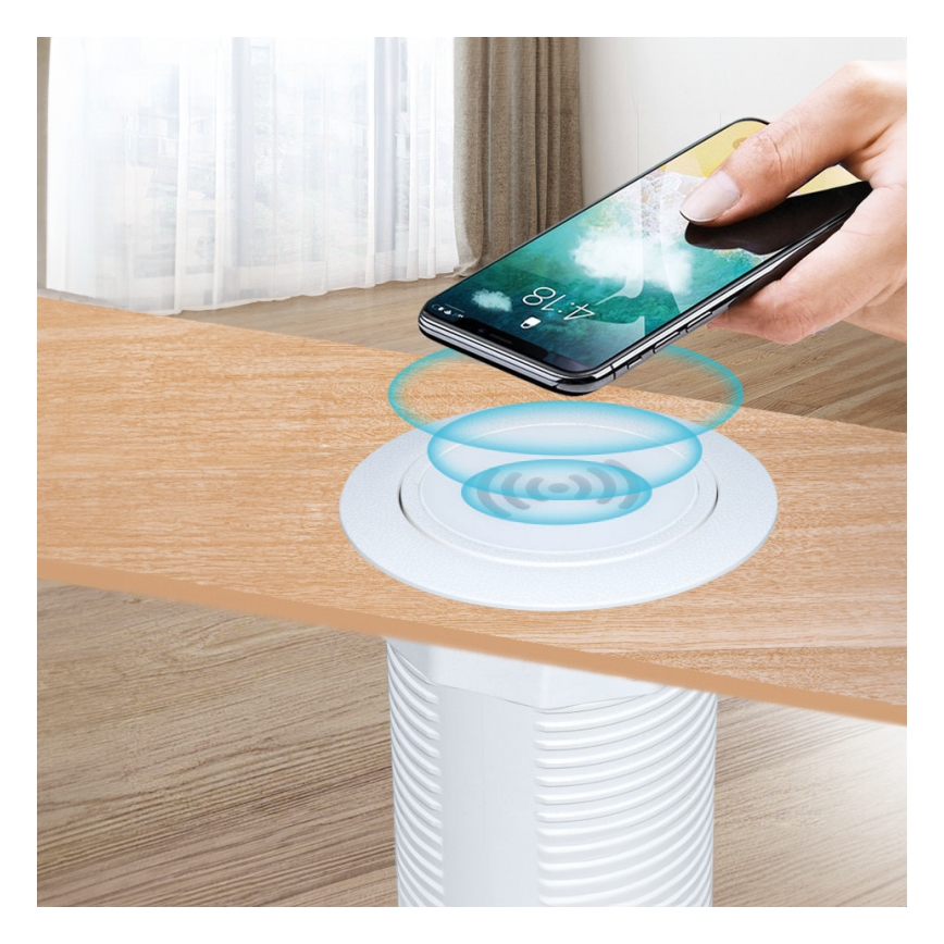 Встроенное беспроводное зарядное устройство + USB A+C белый