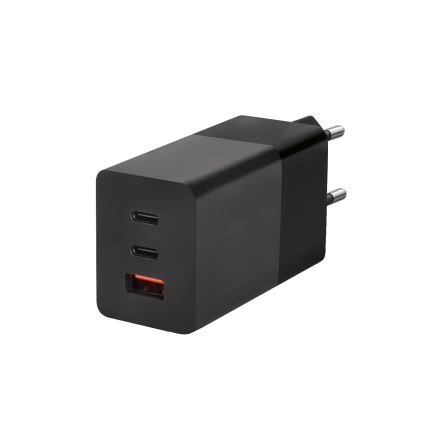 Блок быстрой зарядки GaN 2xUSB-C + 1xUSB-A 65W черный