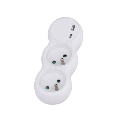 Розетка-розгалужувач з USB A+C зарядним пристроєм 2x10A білий