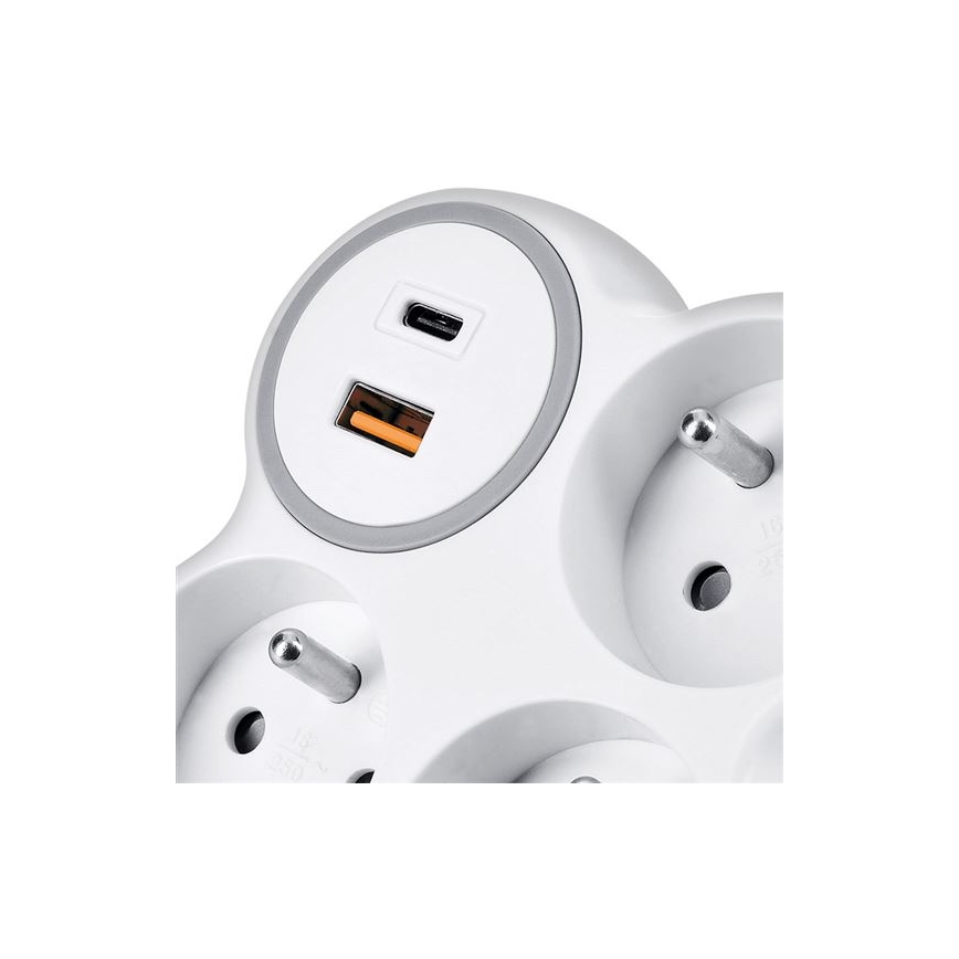Розгалужувач 3x 16A + USB A+C швидка зарядка 20W