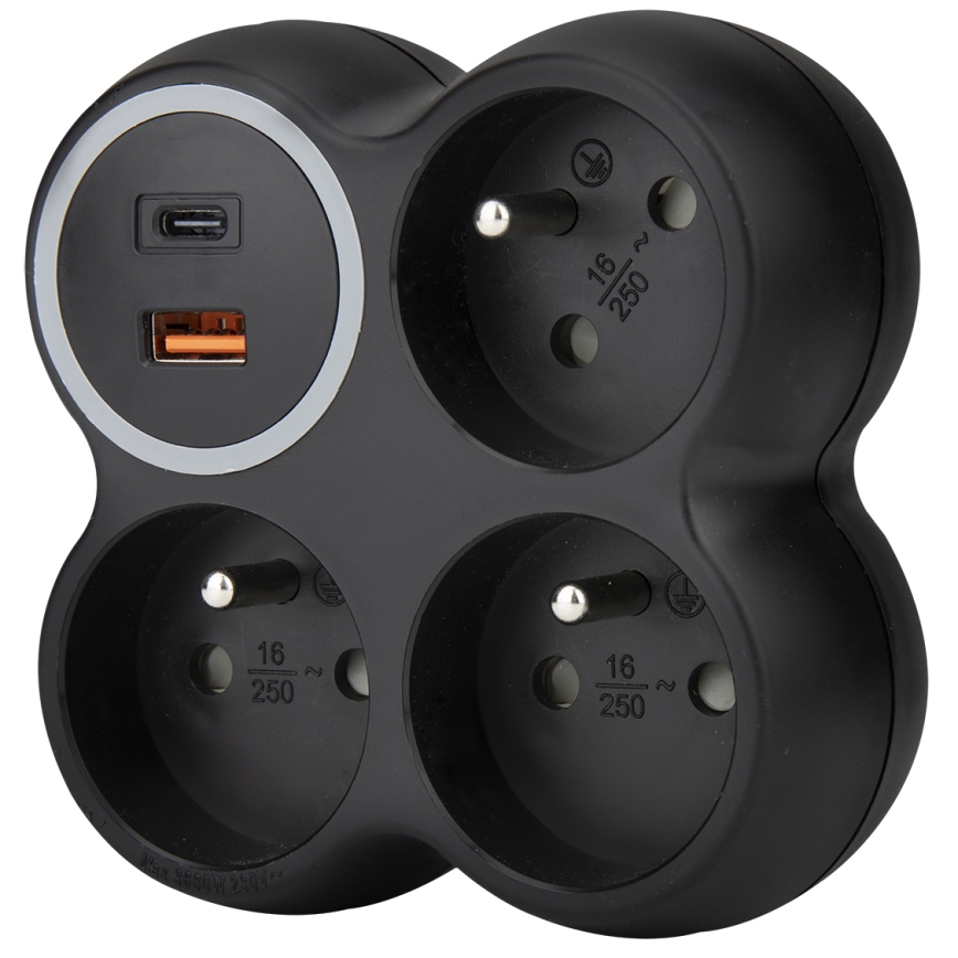 Разветвитель розеток 3×15 A с портами USB-A и USB-C, чёрный