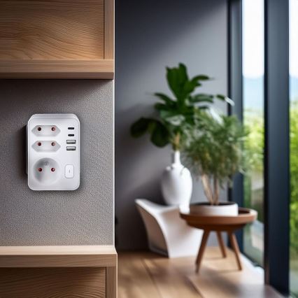 Сетевой разветвитель 1x16A+2x 2,5A с 2xUSB A+C зарядкой белый