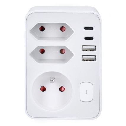Сетевой разветвитель 1x16A+2x 2,5A с 2xUSB A+C зарядкой белый