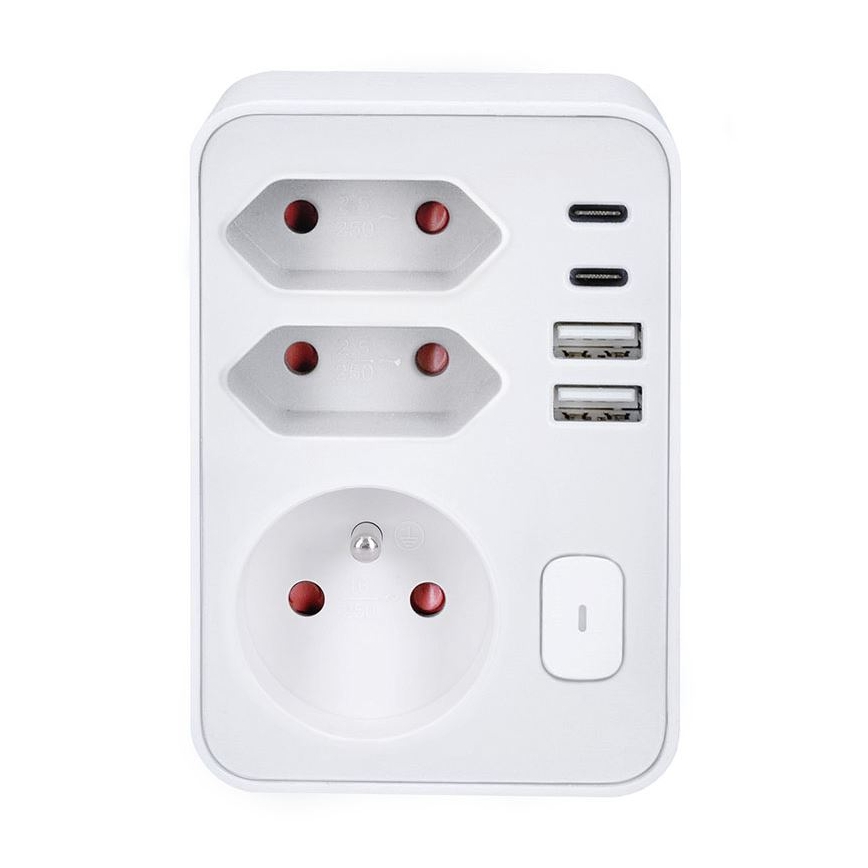 Сетевой разветвитель 1x16A+2x 2,5A с 2xUSB A+C зарядкой белый