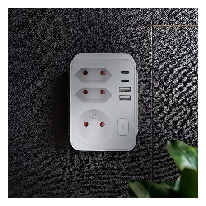 Розгалужувач розеток 1x16A+2x 2,5A з 2xUSB A+C зарядним пристроєм білий